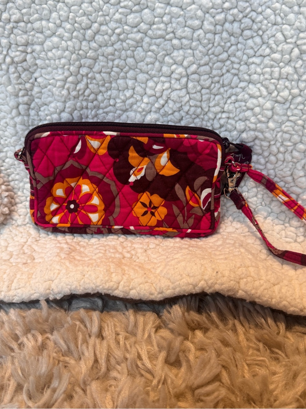 Vera Bradley Pink and Yellow Floral Quilted Wristlet